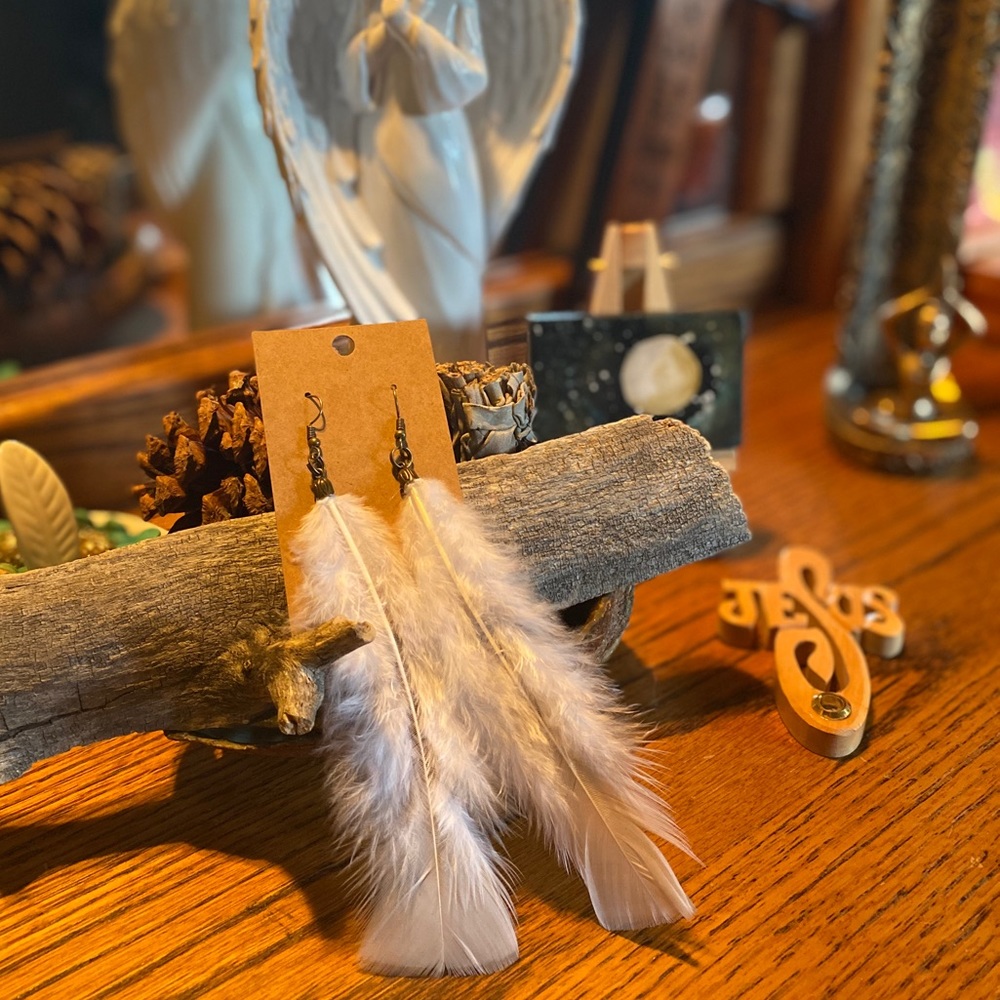 “White Purity” Celtic Feather Earrings